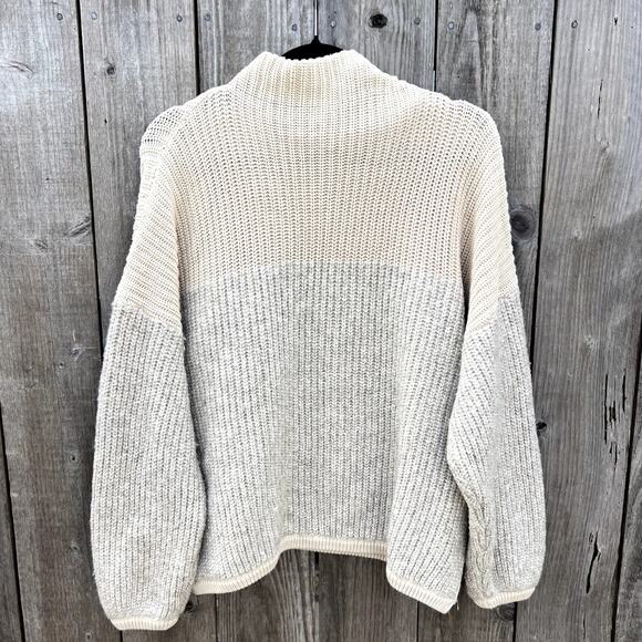 Varley | Darwell Two-Tone Oversized Mock Neck Chunky Knit Sweater Cashew Size M - Picture 10 of 11